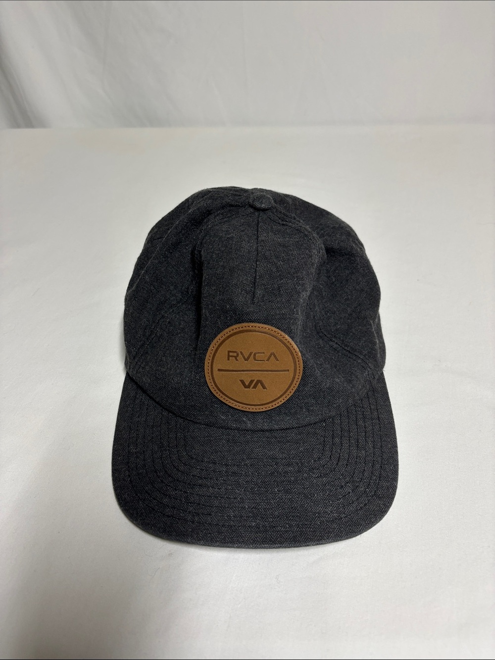 RVCA VA Men’s Gray Textured Cotton Strapback Hat Leather Logo Patch